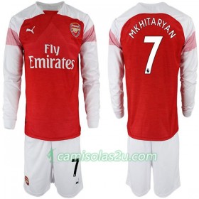 Camisolas de Futebol Arsenal FC Henrikh Mkhitaryan 7 Criança Equipamento Principal 2018/19 Manga Comprida